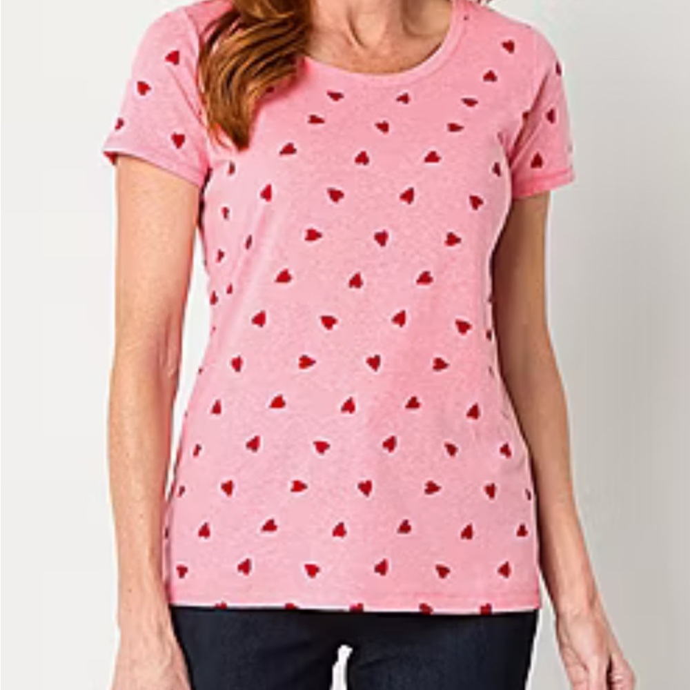 St. John's Bay Pink & Red Short Sleeve T-Shirt